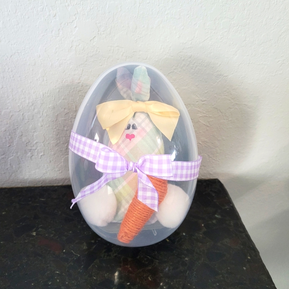Easter Bunny in Egg with Carrot and Bow. Handmade